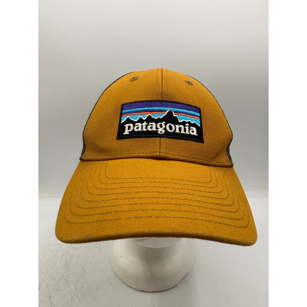 Patagonia P-6 Logo LoPro Trucker Hat Mustard Yellow Green Mesh Snapback Cap OSFM